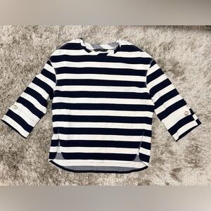 Zara Girls Navy and White Striped Long Sleeve Top